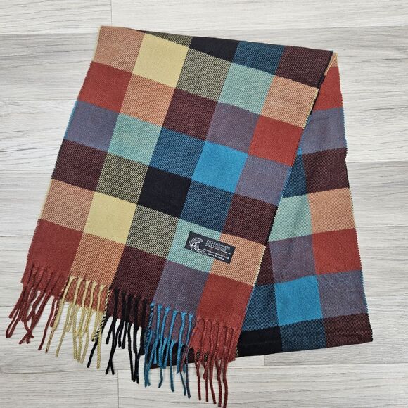 Multicolored Plaid Checker Cashmere Viscose Scarf - Picture 1 of 5